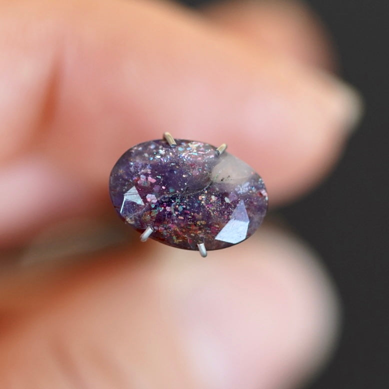 Rainbow Confetti Bloodshot Iolite Faceted Oval (Pavilion Back) (B10) 12.2x8.2mm