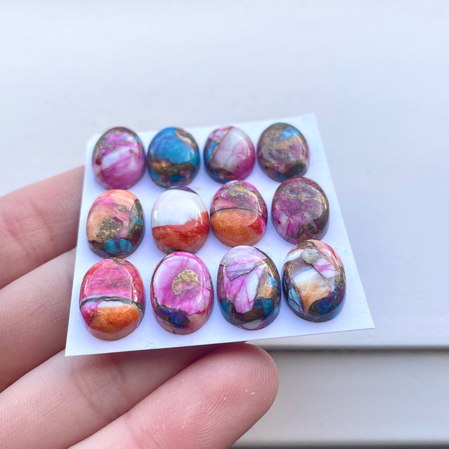14x10mm Pink Spiny Oyster Copper Turquoise Oval Cabochon Smooth - Choose your Stone (W5)