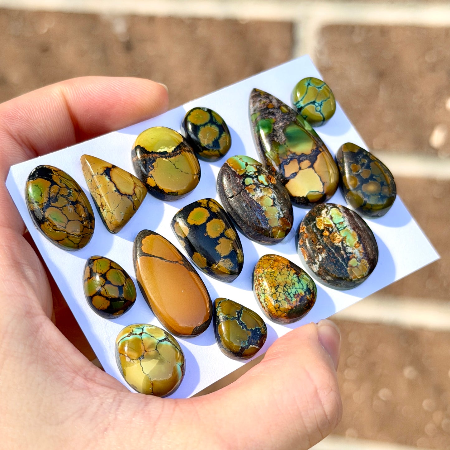 Treasure Mountain Hubei Turquoise (Green & Brown) Cabochon Smooth (Backed) - Choose your Stone (W10-EY)