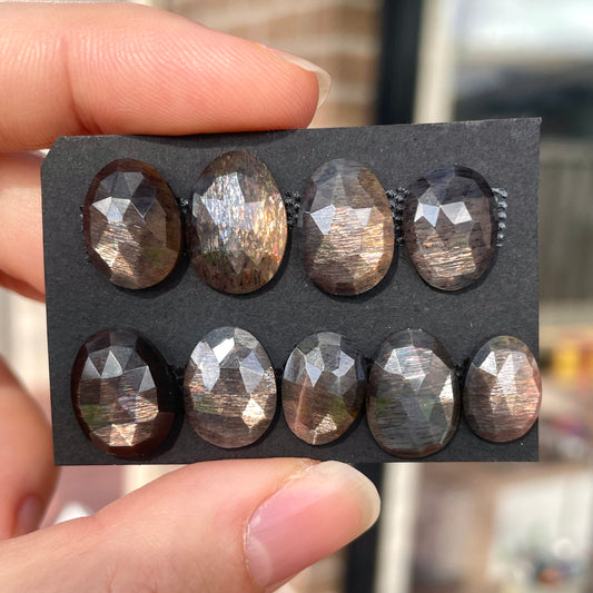 Rainbow Lattice Black Sunstone Cabochon Rose cut - Choose your Stone (W2)