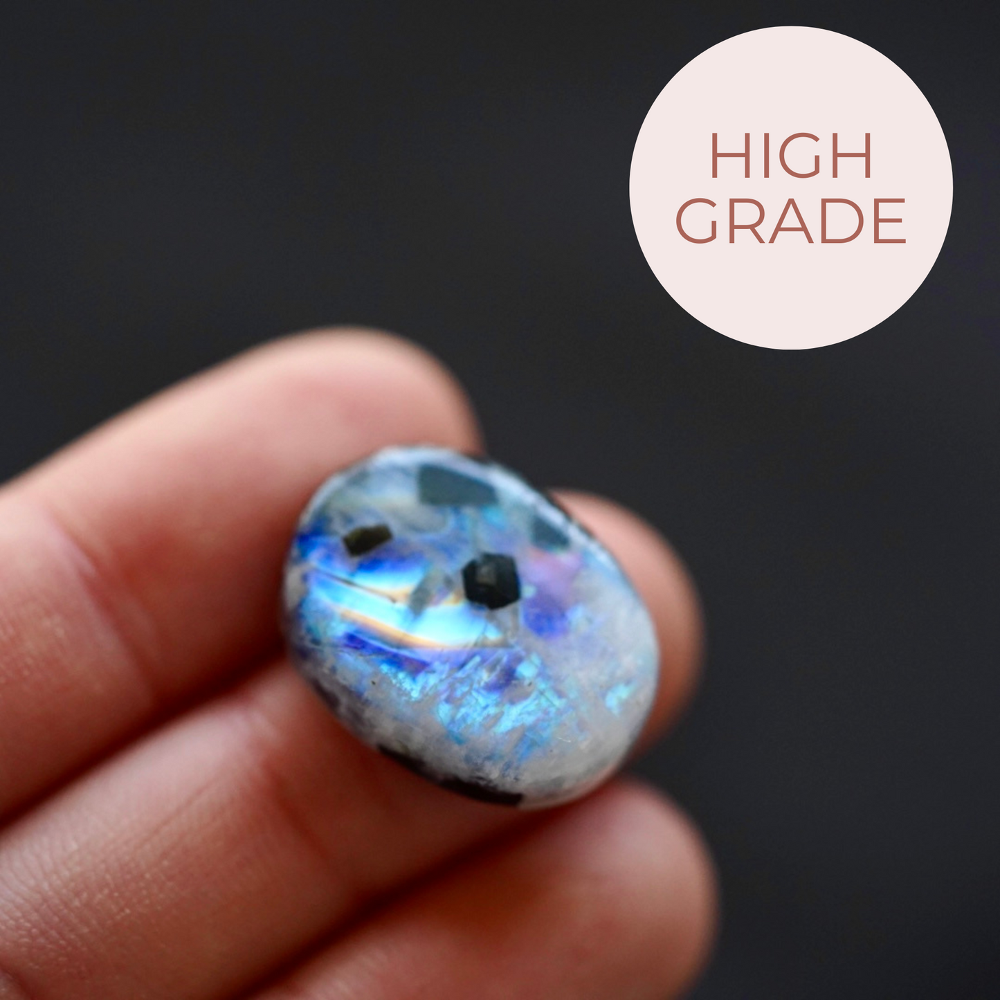 Rainbow Moonstone (Schorl Tourmaline inclusions) Oval Cabochon (C) W3