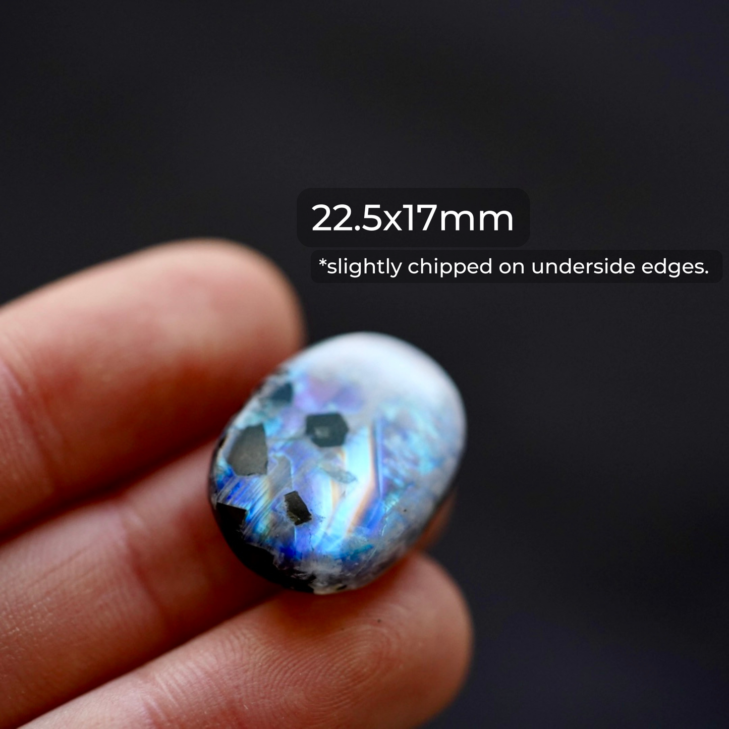 Rainbow Moonstone (Schorl Tourmaline inclusions) Oval Cabochon (C) W3