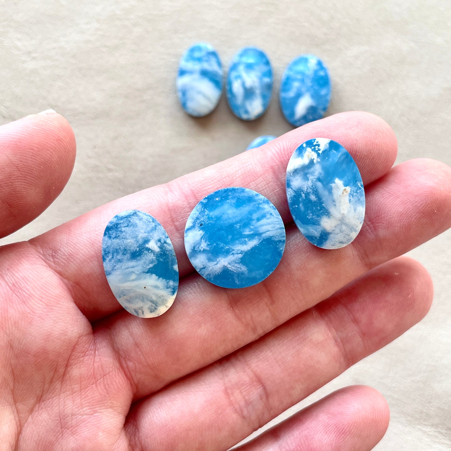 White/Blue Plume Agate Doublet Cabochon Smooth - Choose your Stone (W7)