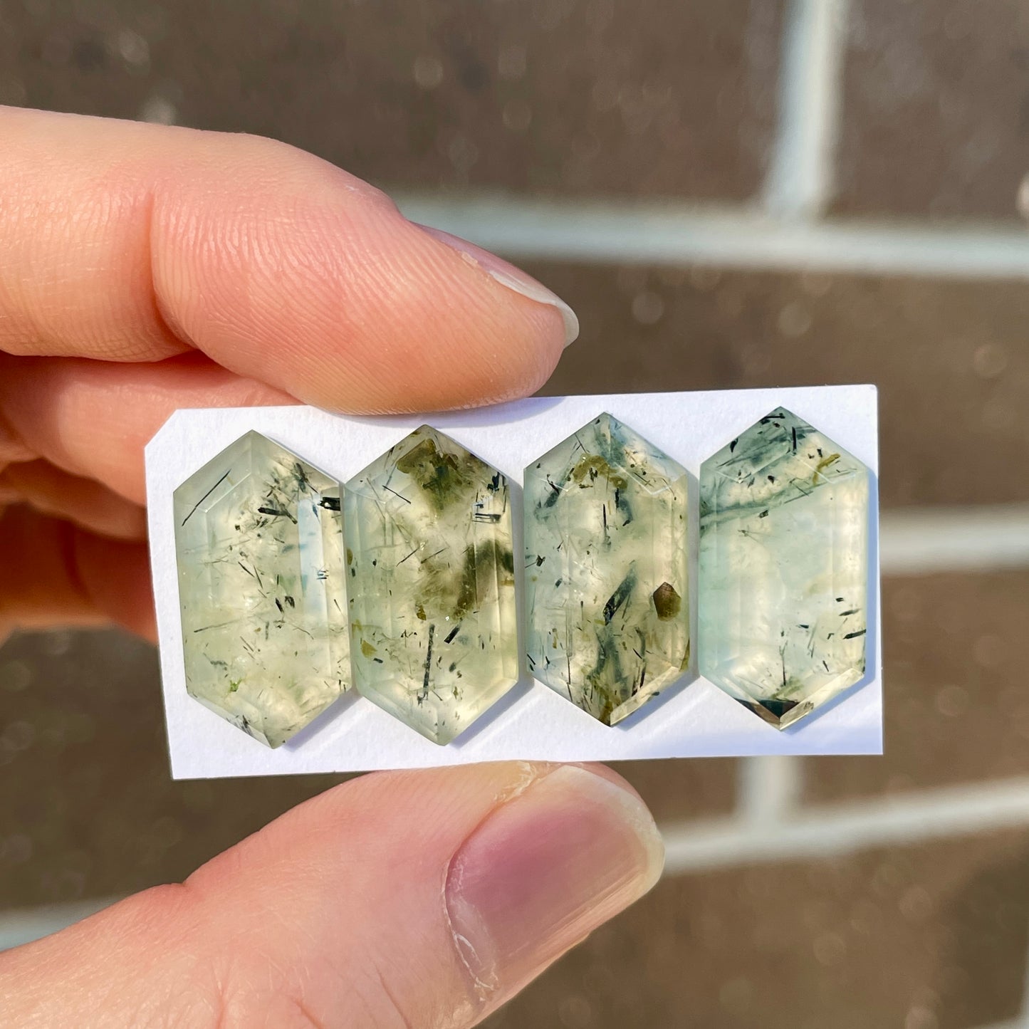 Prehnite (with Epidote inclusions) hexagonal Cabochon Smooth (20x10mm) - Choose your Stone (W10)