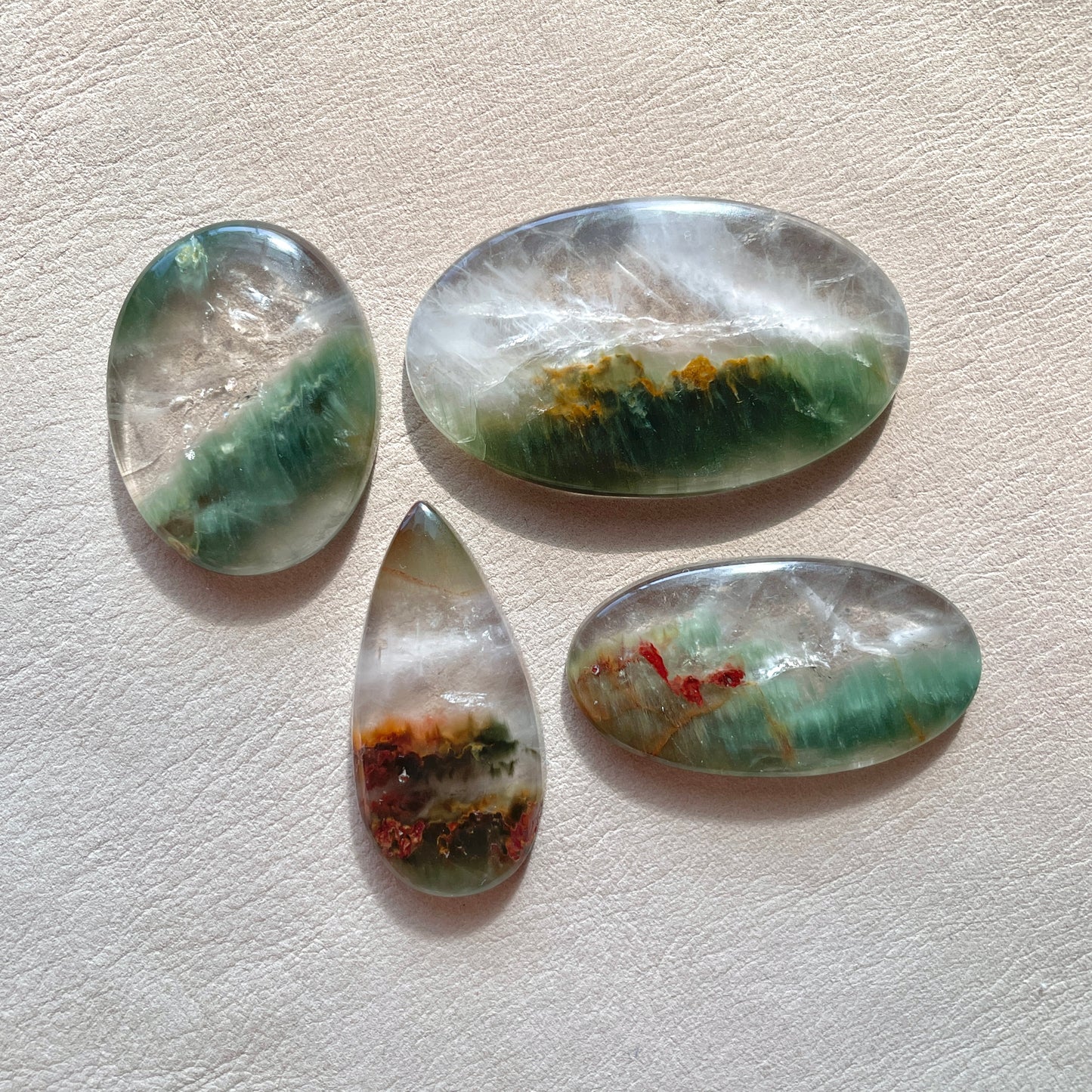 Green Phantom Garden Quartz (with Hematite) Cabochon Smooth - Choose your Stone (W2)