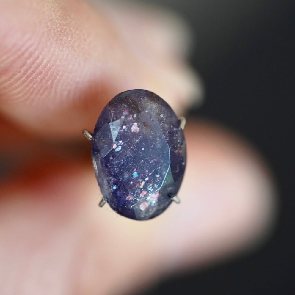 Rainbow Confetti Bloodshot Iolite Faceted Oval (Pavilion Back) (A2) 13x9.6mm