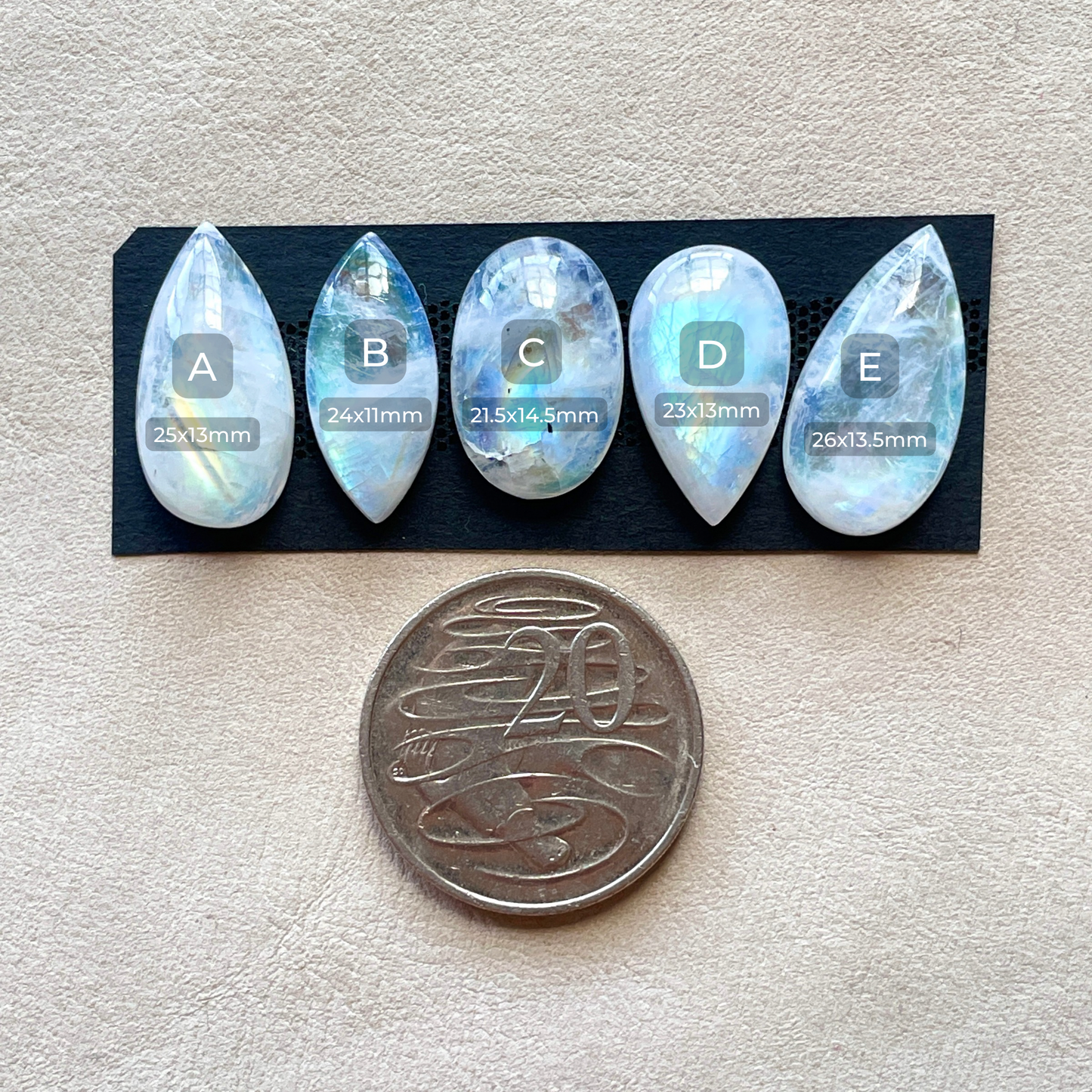 21-26mm Rainbow Moonstone Cabochon Smooth - Choose your Stone (W5)