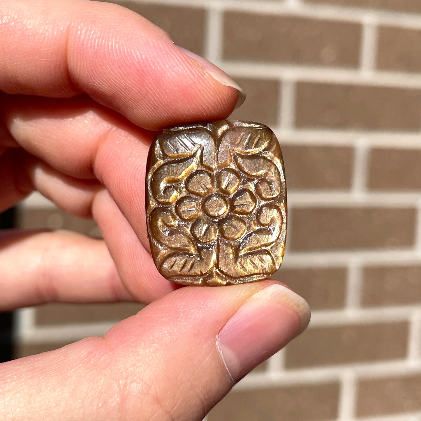 Golden Sunstone Flower Carved Rectangle Cabochon - 24.5mm x 21mm - W3