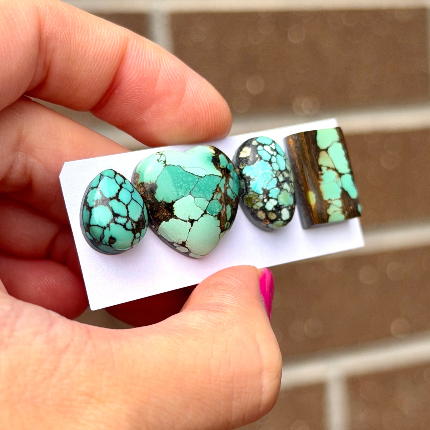 13-19mm Green Hubei Turquoise Cabochon Smooth (Backed) - Choose your Stone (W13)