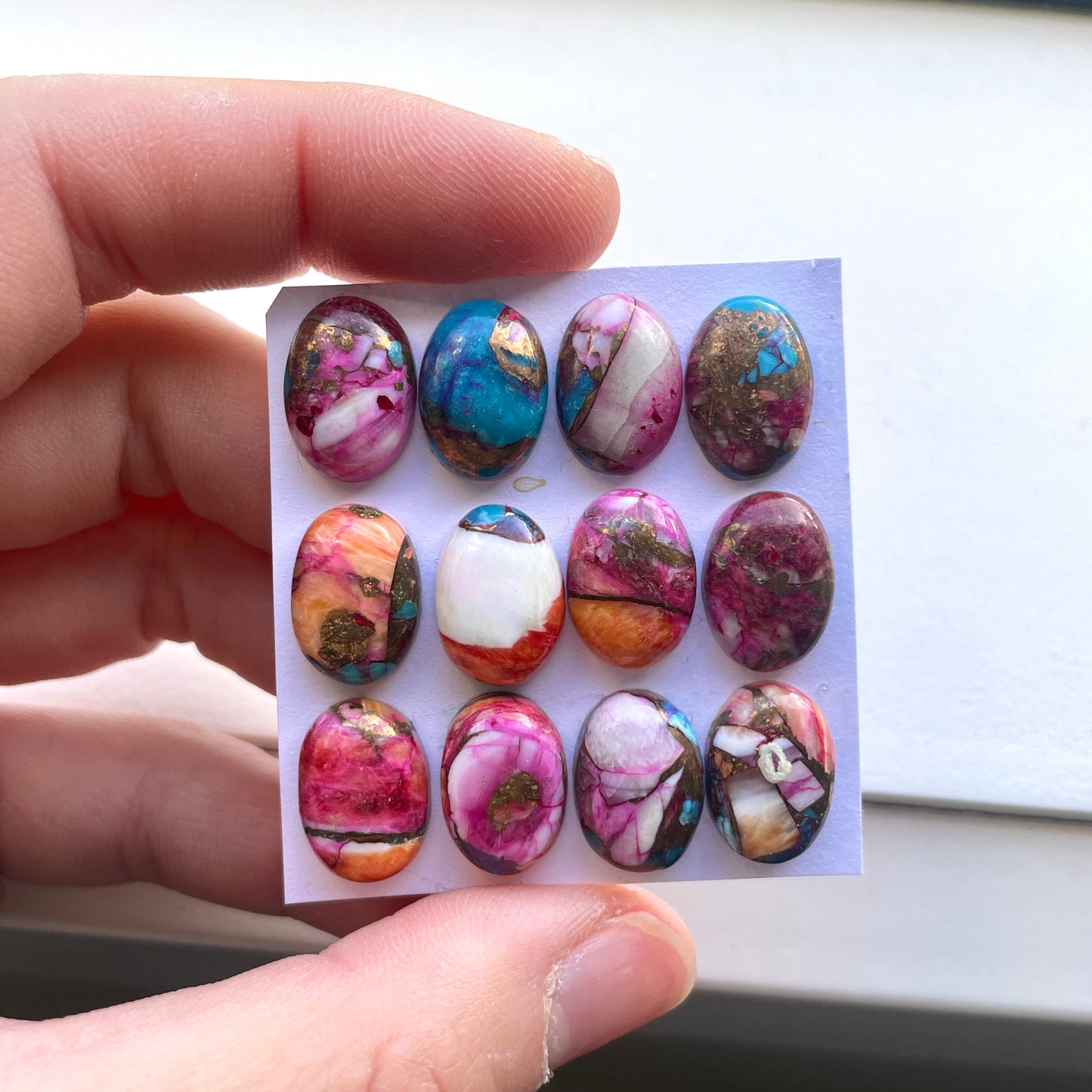 14x10mm Pink Spiny Oyster Copper Turquoise Oval Cabochon Smooth - Choose your Stone (W5)