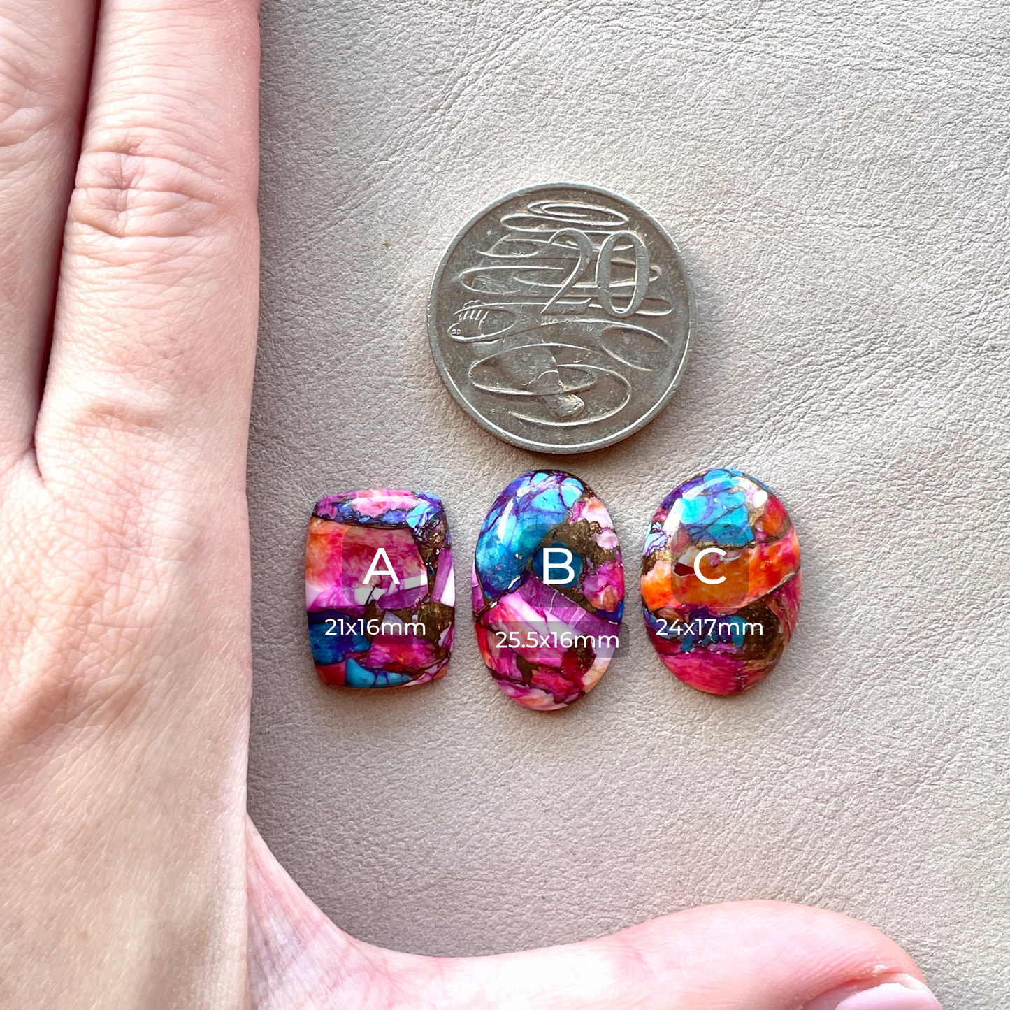 21-25mm Pink Spiny Oyster Copper Turquoise Cabochon Smooth - Choose your Stone (W5)