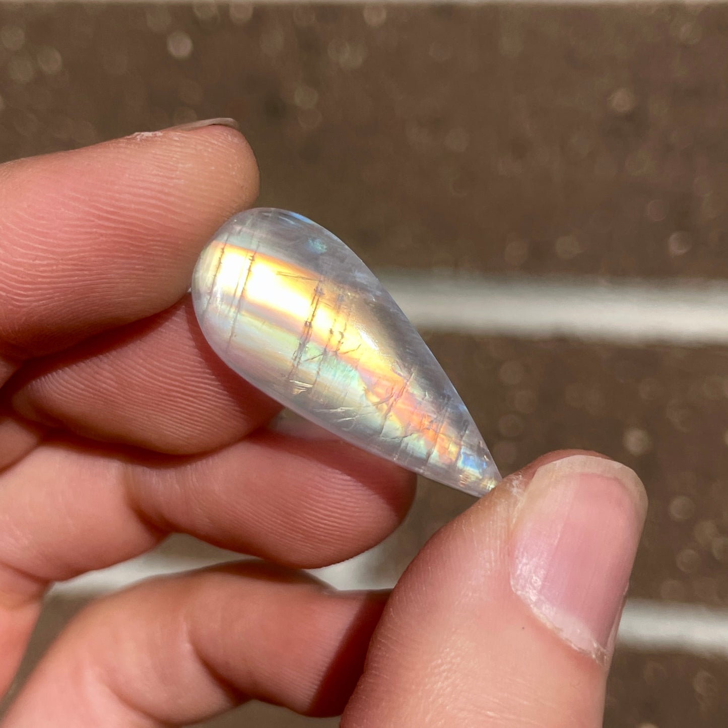 Rainbow Moonstone Teardrop Cabochon (B)