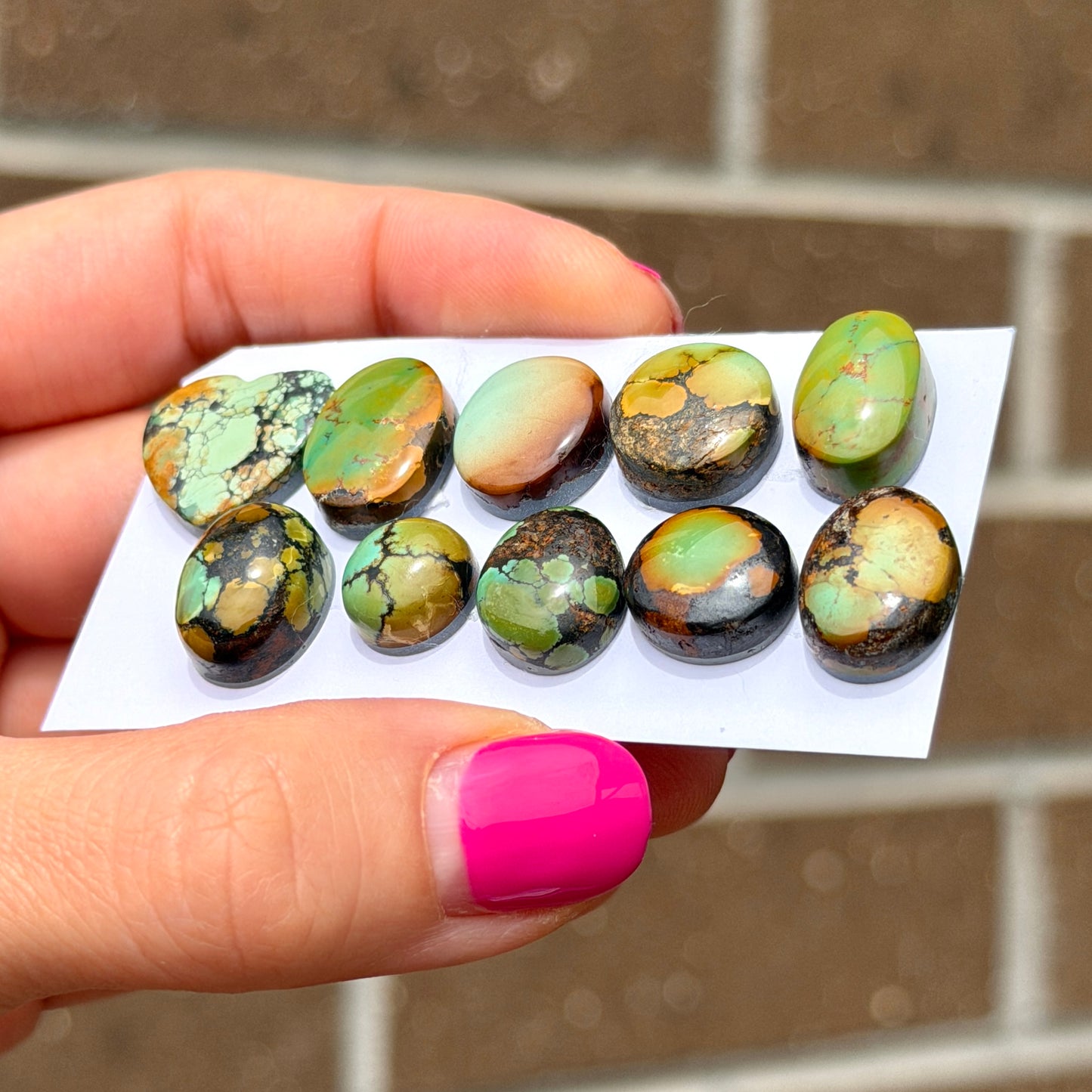 10-16mm Green Bamboo Mountain Hubei Turquoise Cabochon Smooth (Backed) - Choose your Stone (W8)