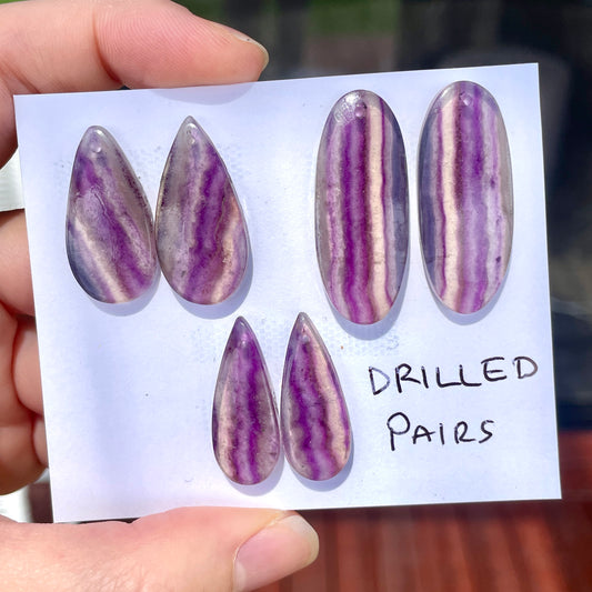 DRILLED Purple/Candy Fluorite Cabochon Pairs - Choose your Pair (W11)
