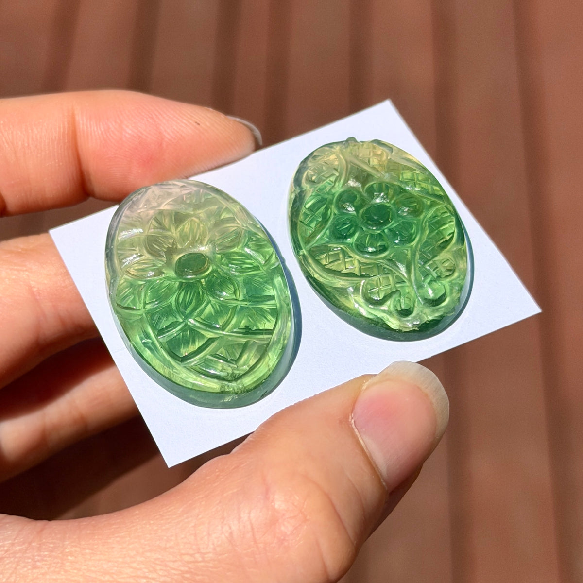 Green Fluorite Flower Carved Oval Cabochon - Choose your Stone (W17)