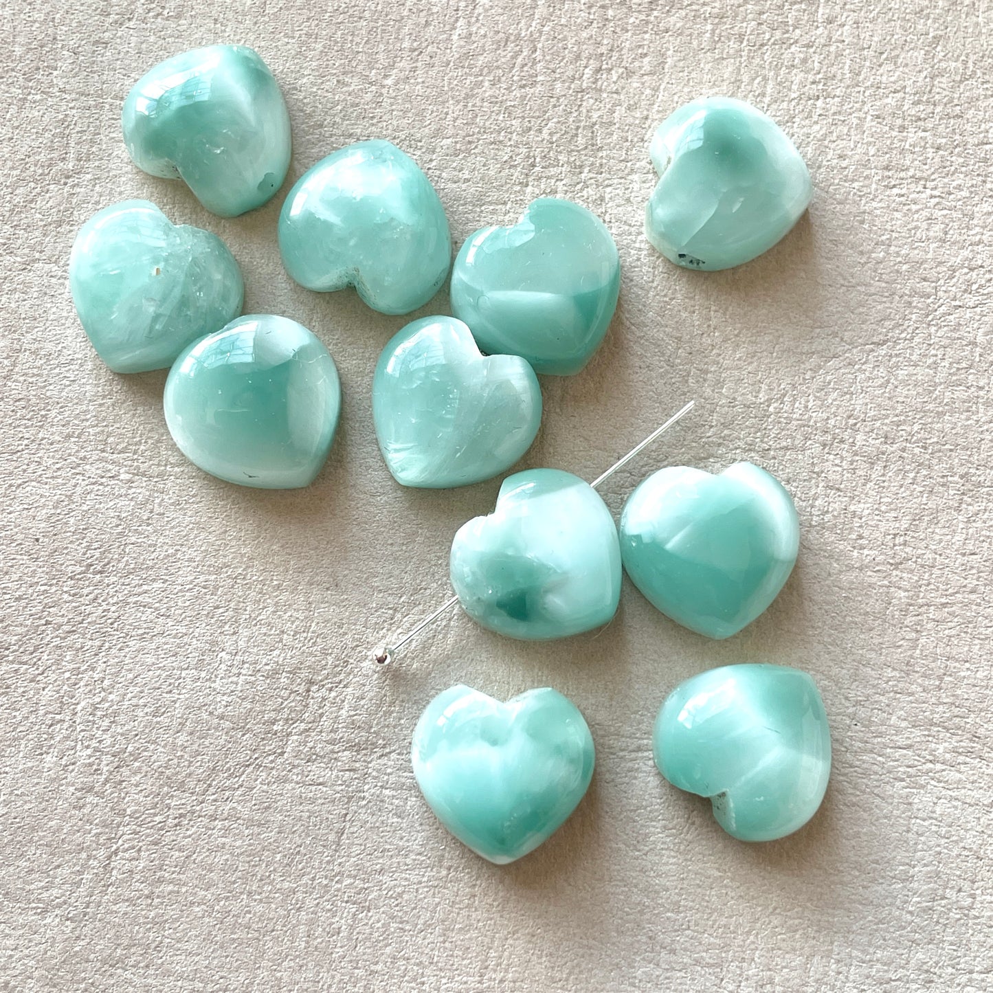 10x10mm Green Hemimorphite Heart Briolette Beads (Flat back) - Choose your Stone (W10)