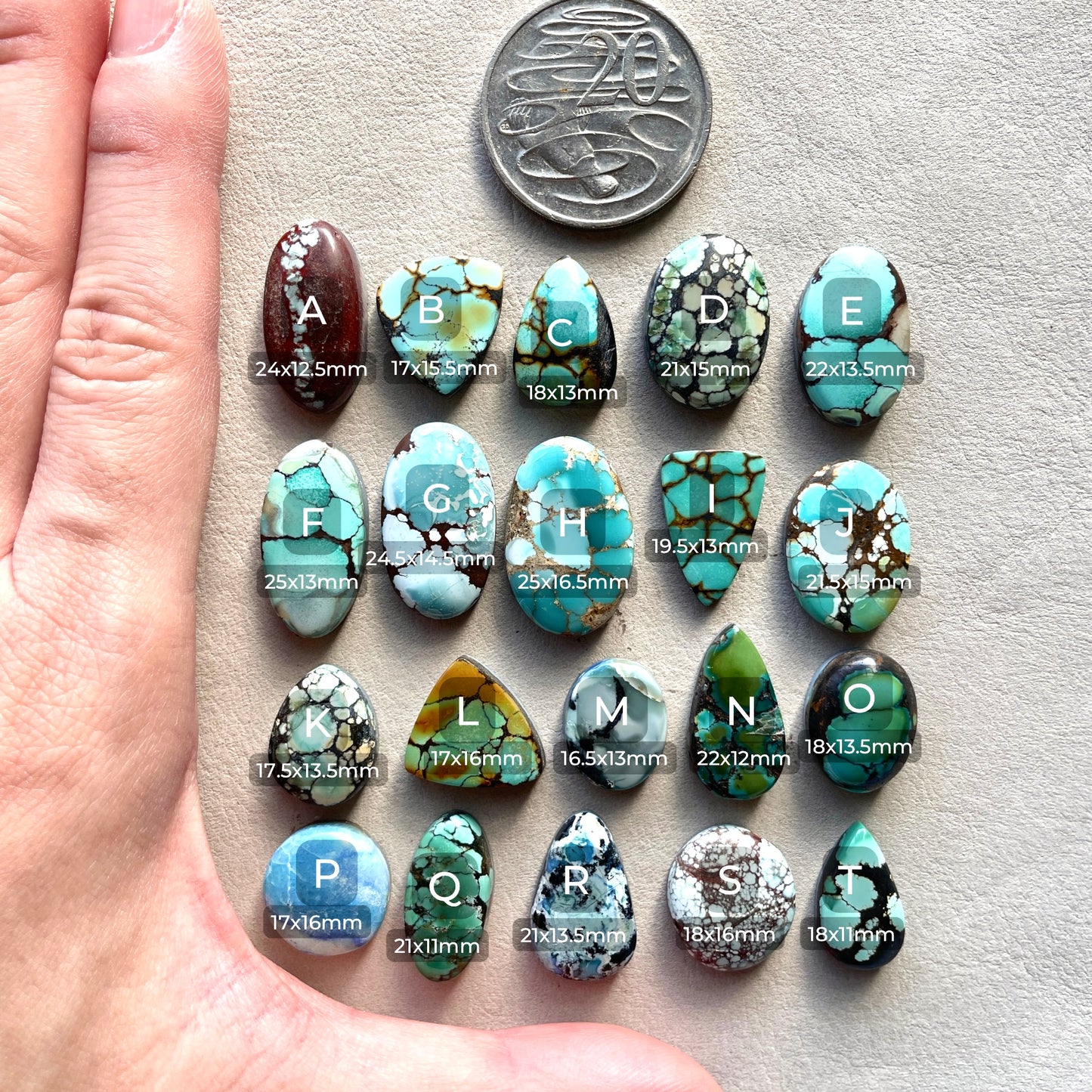 17-25mm Hubei Turquoise Cabochon Smooth (Backed) - Choose your Stone (B-W10)