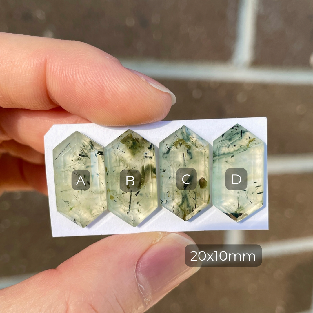 Prehnite (with Epidote inclusions) hexagonal Cabochon Smooth (20x10mm) - Choose your Stone (W10)