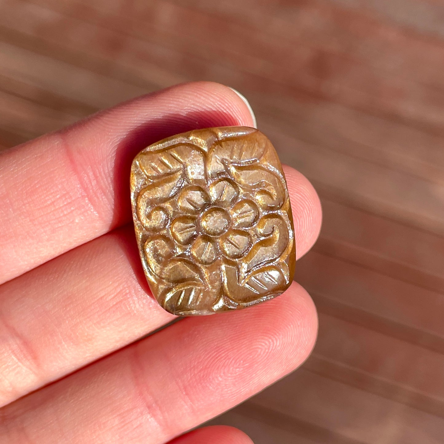 Golden Sunstone Flower Carved Rectangle Cabochon - 24.5mm x 21mm - W3