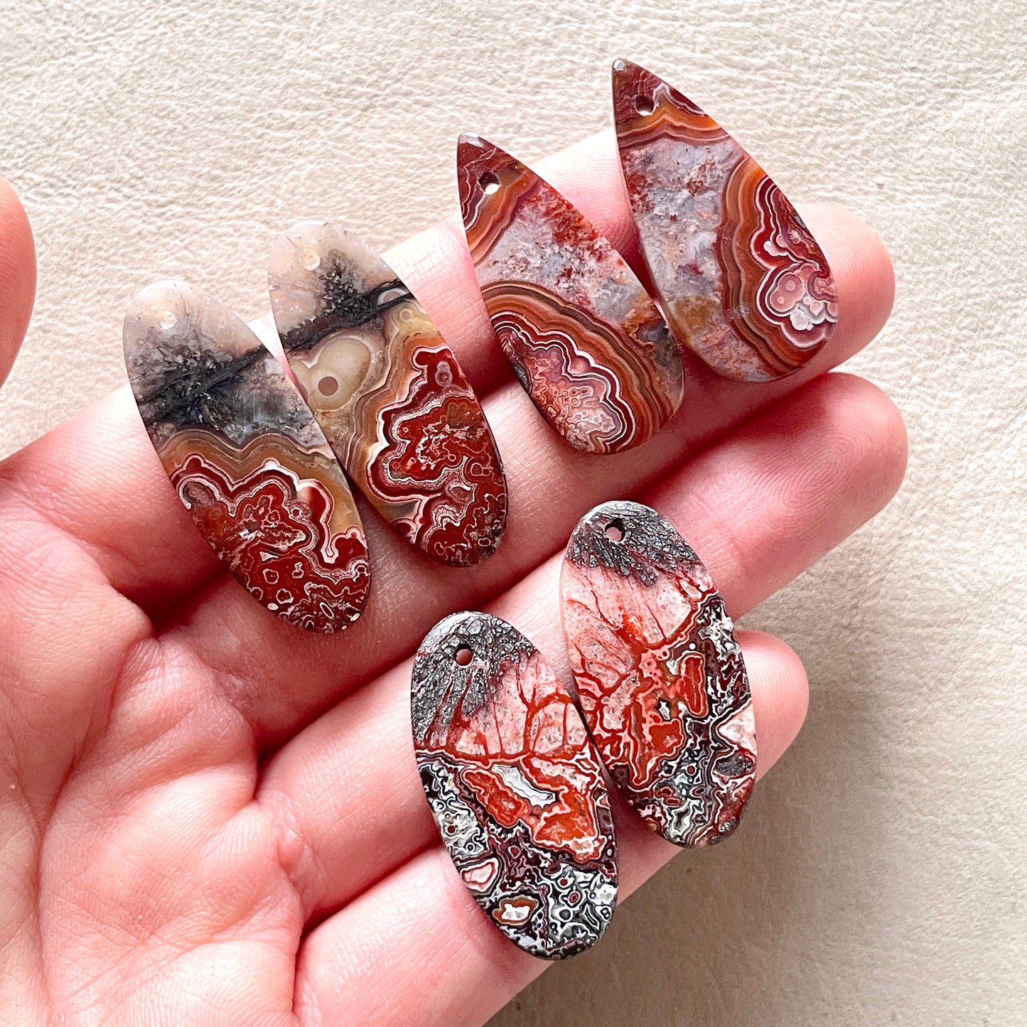 DRILLED Mexican Crazy Lace Agate Cabochon Pairs - Choose your Pair (W9)
