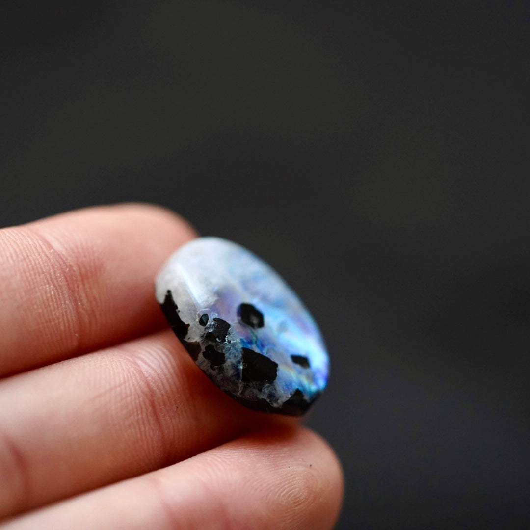 Rainbow Moonstone (Schorl Tourmaline inclusions) Oval Cabochon (C) W3