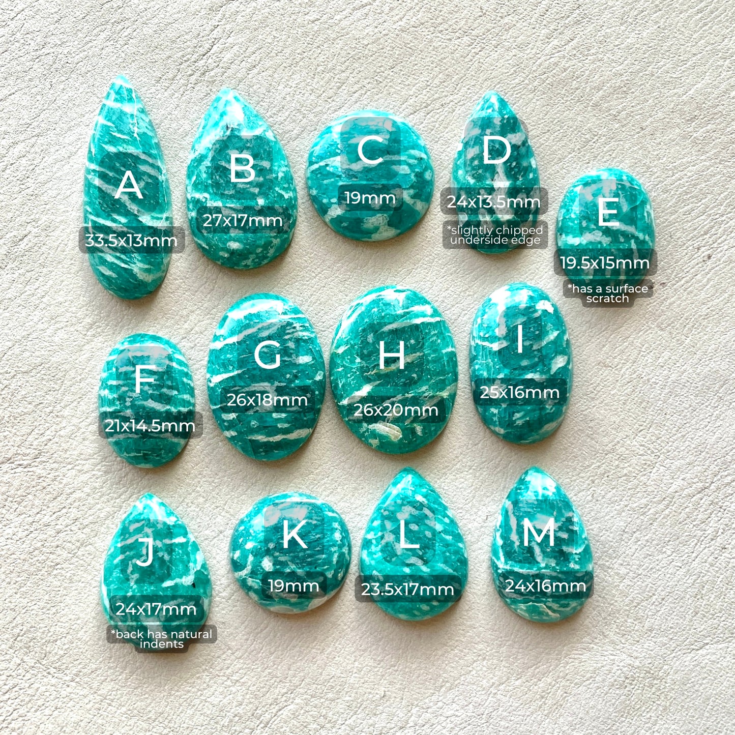 19-34mm Russian Amazonite Cabochon Smooth - Choose your Stone (W9)