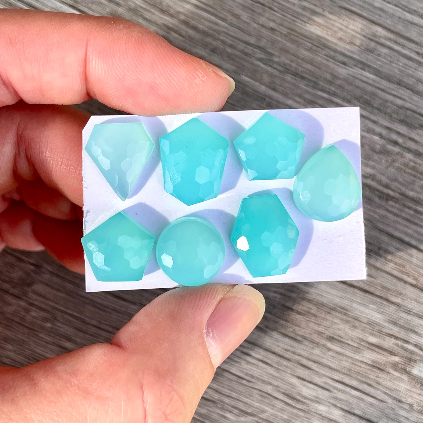 12-15mm Aqua Chalcedony Cabochon Honeycomb cut - Choose your Stone (W9)