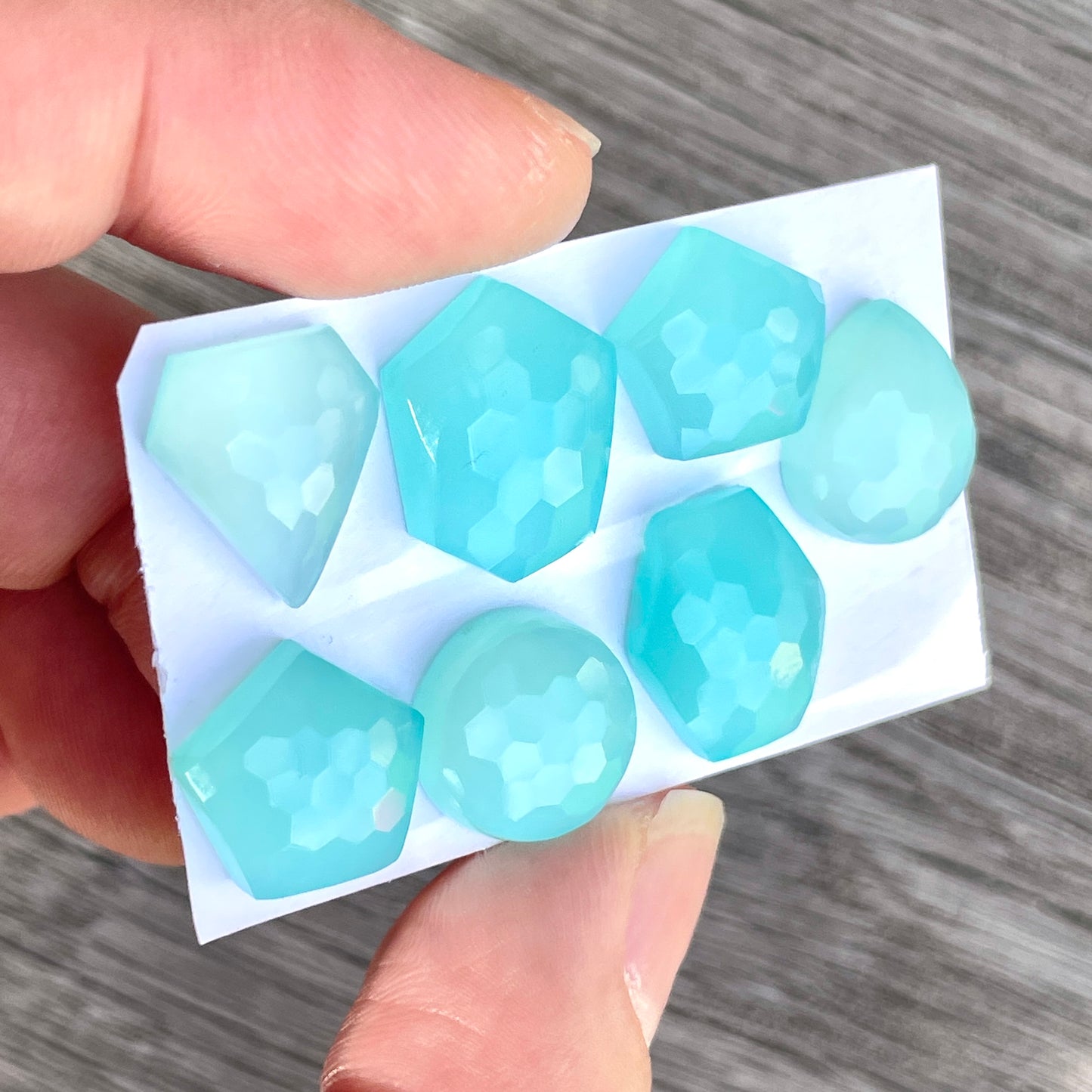 12-15mm Aqua Chalcedony Cabochon Honeycomb cut - Choose your Stone (W9)