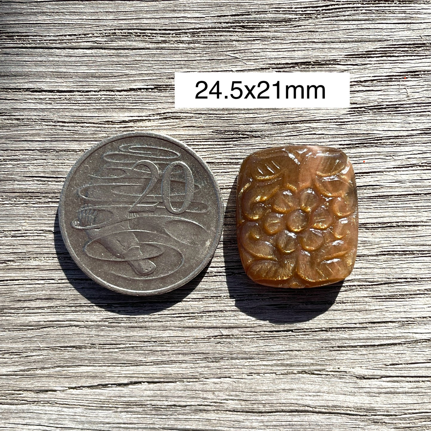 Golden Sunstone Flower Carved Rectangle Cabochon - 24.5mm x 21mm - W3