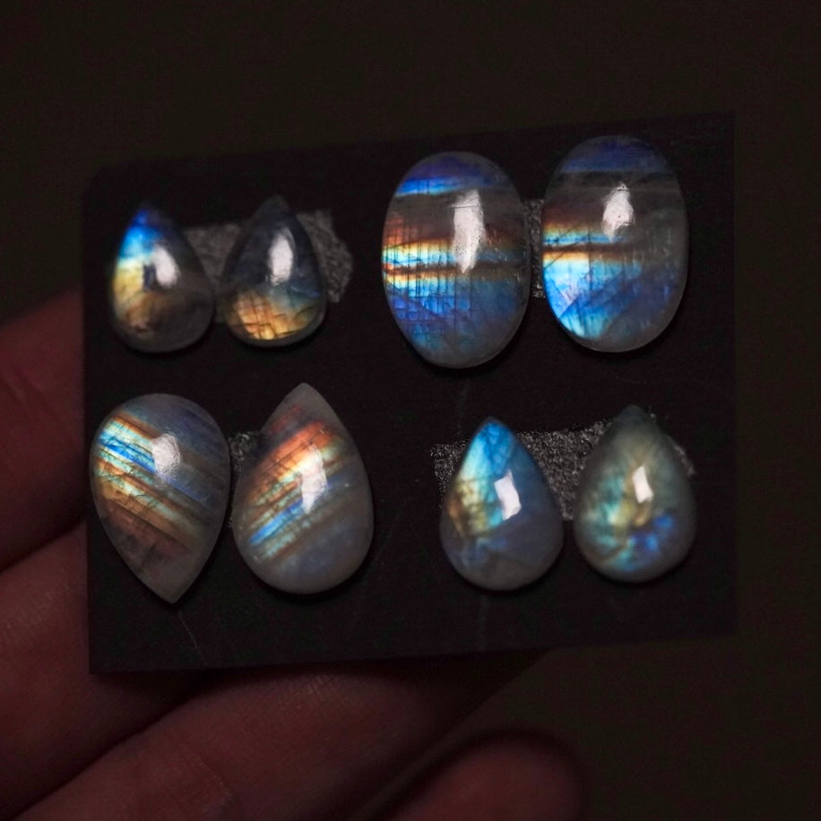 High-grade Rainbow Moonstone Cabochon Pairs - Choose your Pair (W9)
