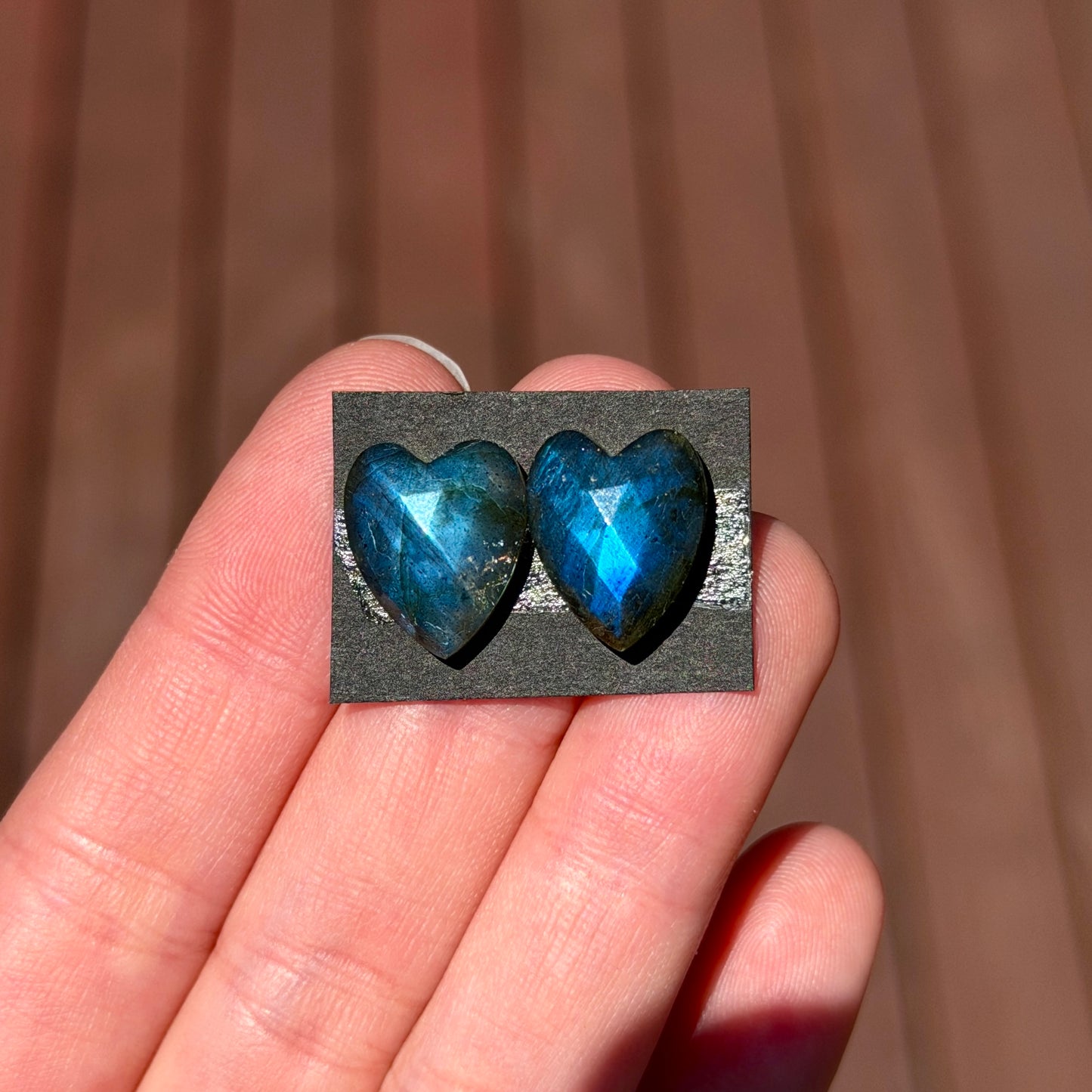 Labradorite Heart Cabochon Pair Rose cut - 14.5mm x 12mm - W12