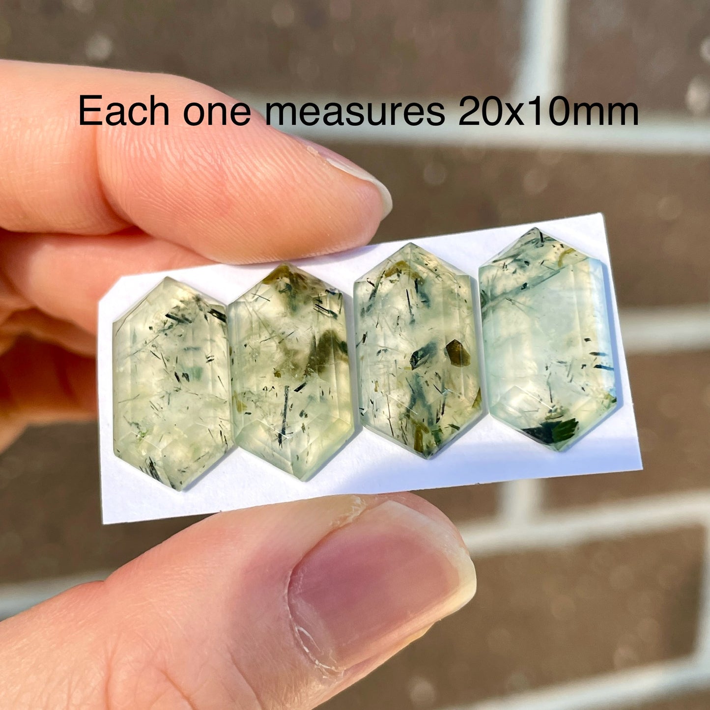 Prehnite (with Epidote inclusions) hexagonal Cabochon Smooth (20x10mm) - Choose your Stone (W10)