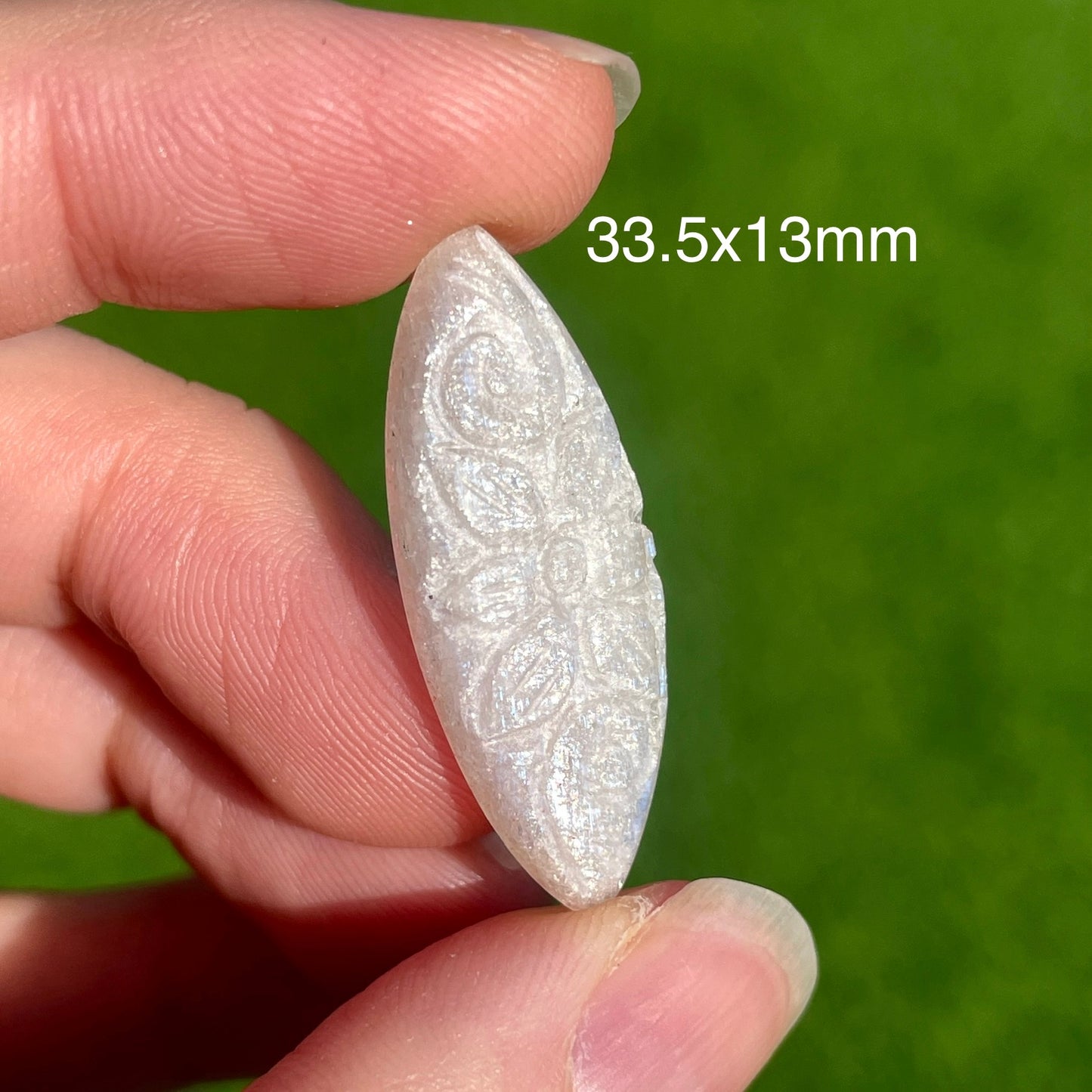 Belomorite Moonstone Flower Carved Marquise Cabochon - 33.5mm x 13mm - W5