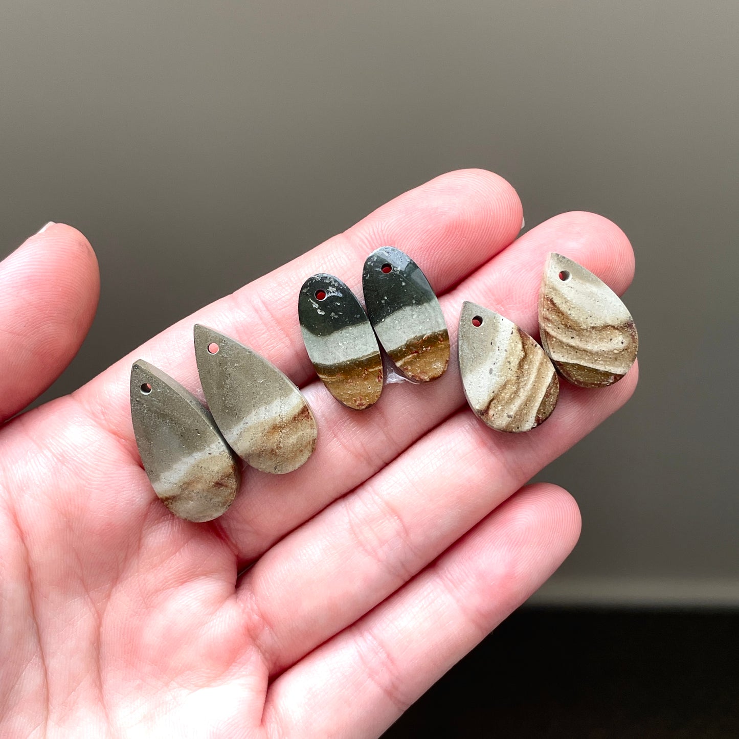 DRILLED Polychrome Jasper Cabochon Pairs - Choose your Pair (W9)