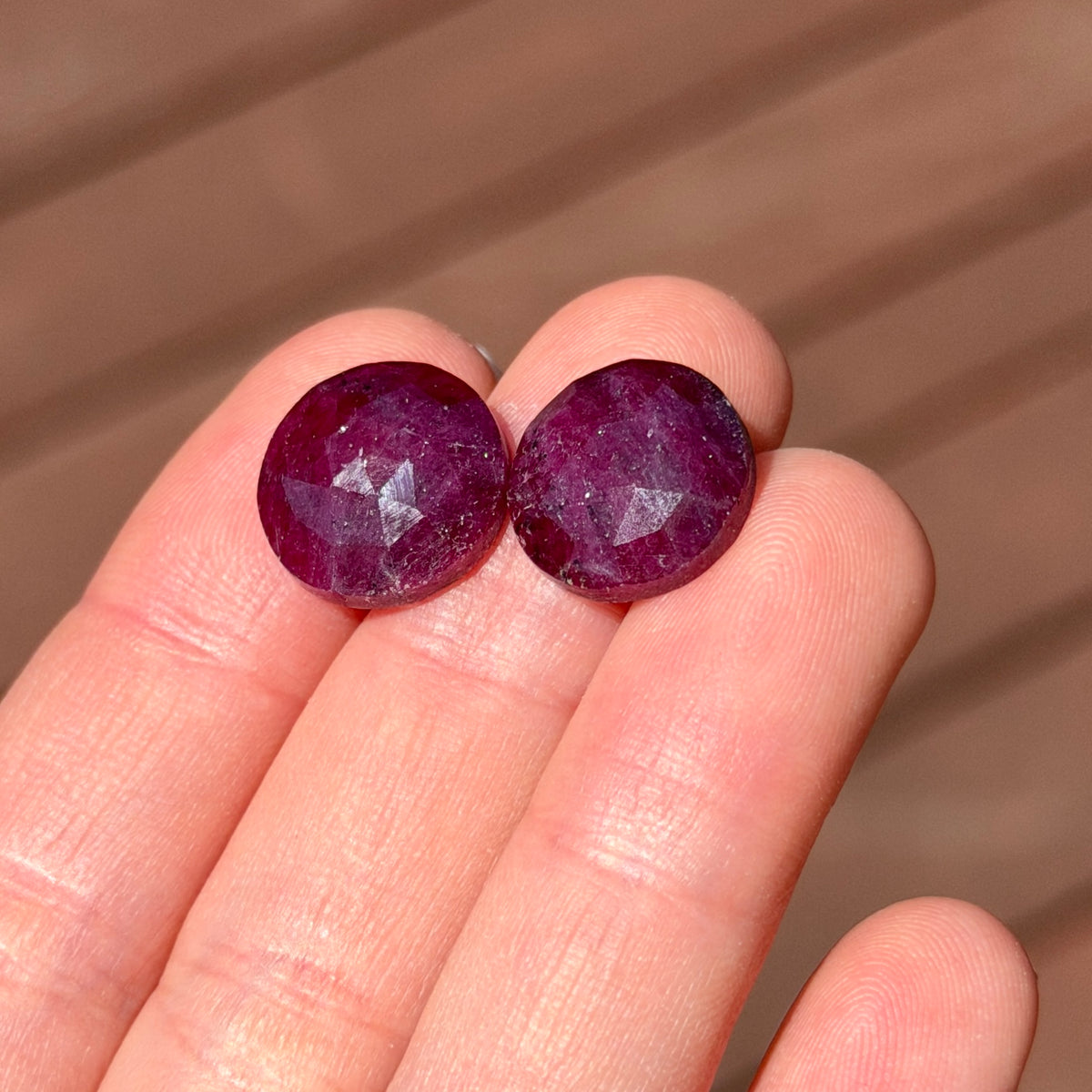 Ruby Cabochon Pair Round Rose cut - 14mm - W7