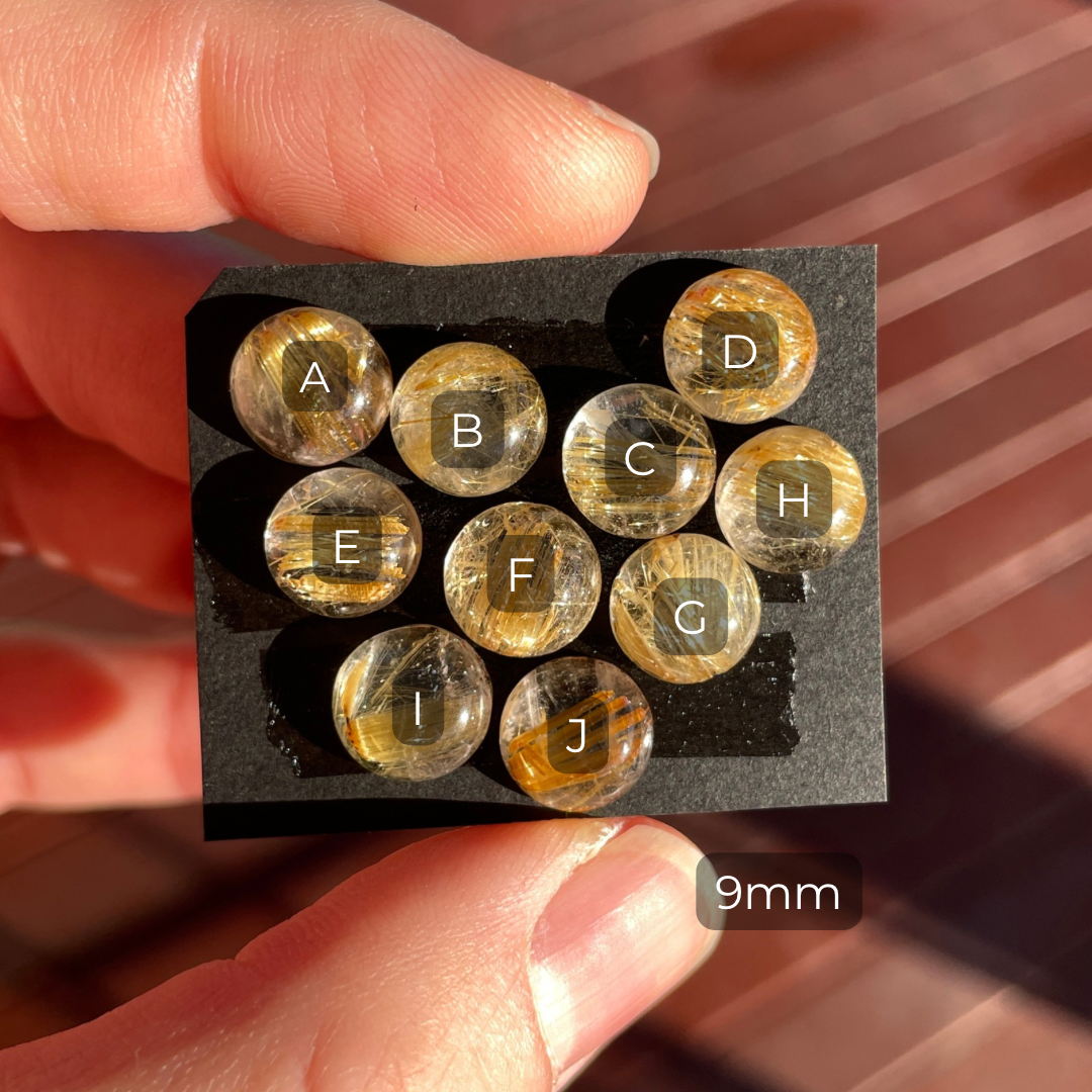 9mm Gold Rutilated/Rutile Quartz Round Cabochon Smooth - Choose your Stone (W10)