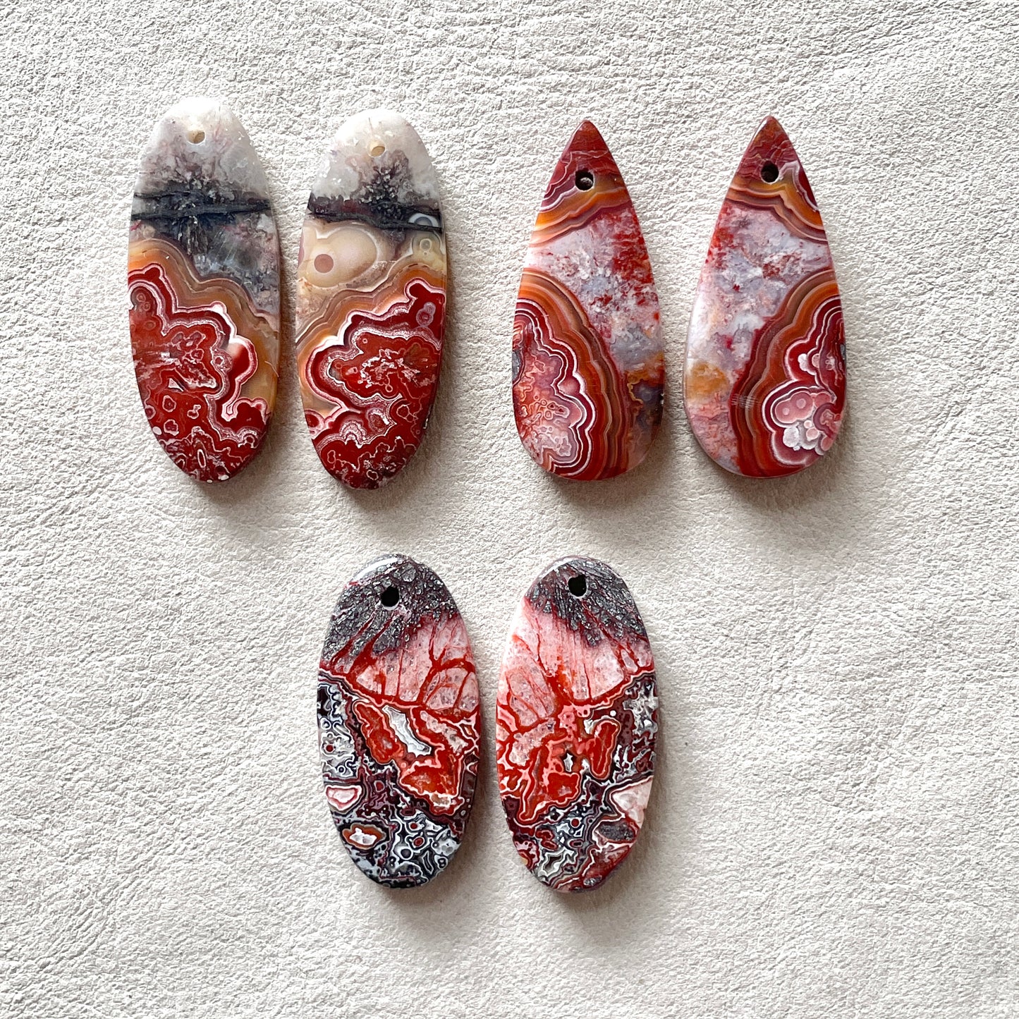 DRILLED Mexican Crazy Lace Agate Cabochon Pairs - Choose your Pair (W9)