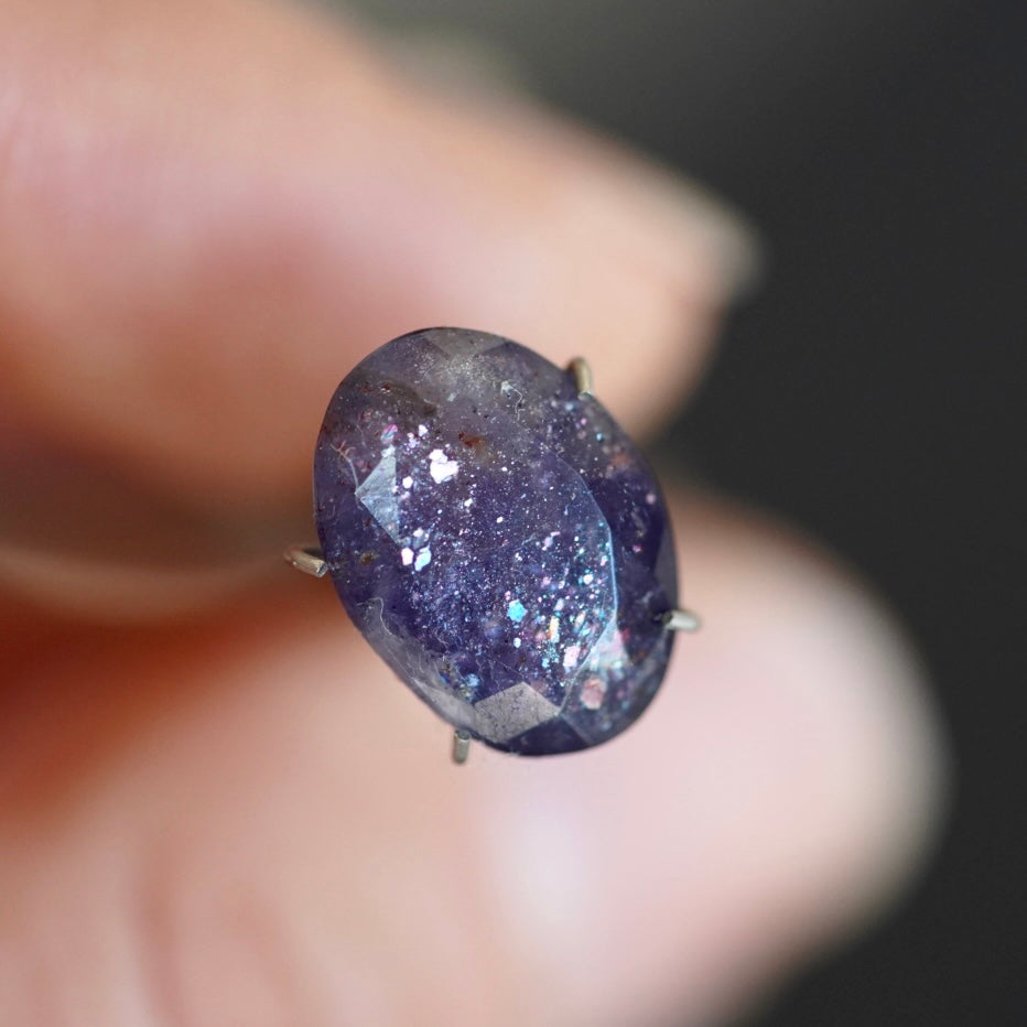 Rainbow Confetti Bloodshot Iolite Faceted Oval (Pavilion Back) (A2) 13x9.6mm