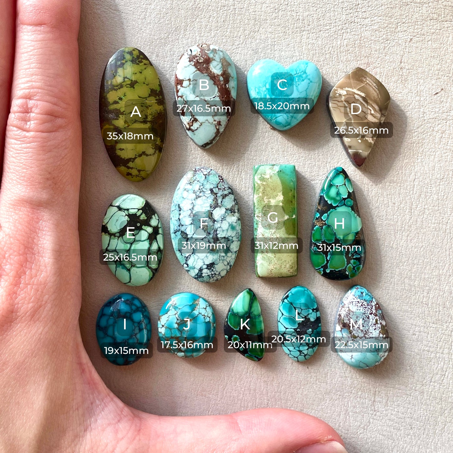 17-35mm Hubei Turquoise Cabochon Smooth (Backed) - Choose your Stone (A-W11)