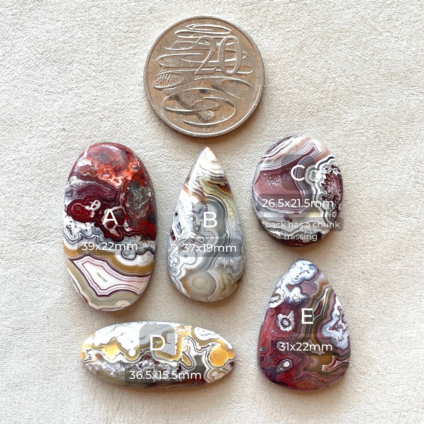 26-39mm Crazy Lace Agate Cabochon Smooth - Choose your Stone (W8)