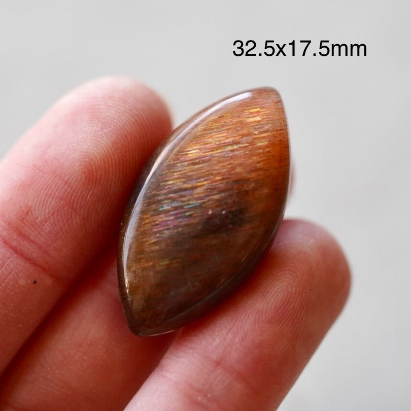 Rainbow 'Meteor Shower' Sunstone Cabochon - 32.5 x 17.5mm (A-W2)