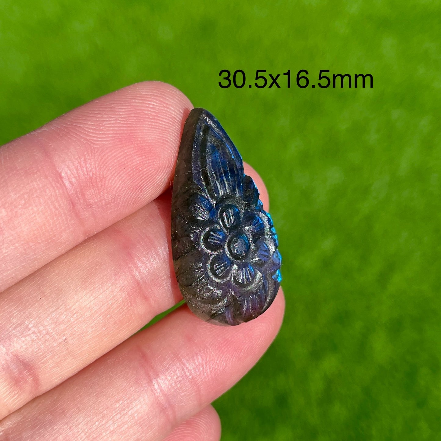 Blue Labradorite Flower Carved Teardrop Cabochon - 30.5mm x 16.5mm - W3