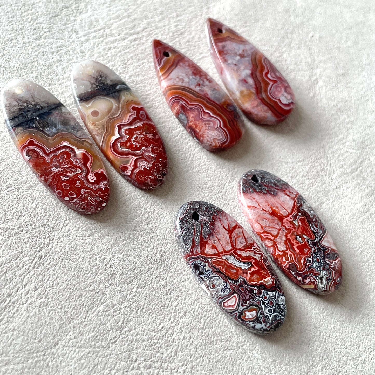 DRILLED Mexican Crazy Lace Agate Cabochon Pairs - Choose your Pair (W9)