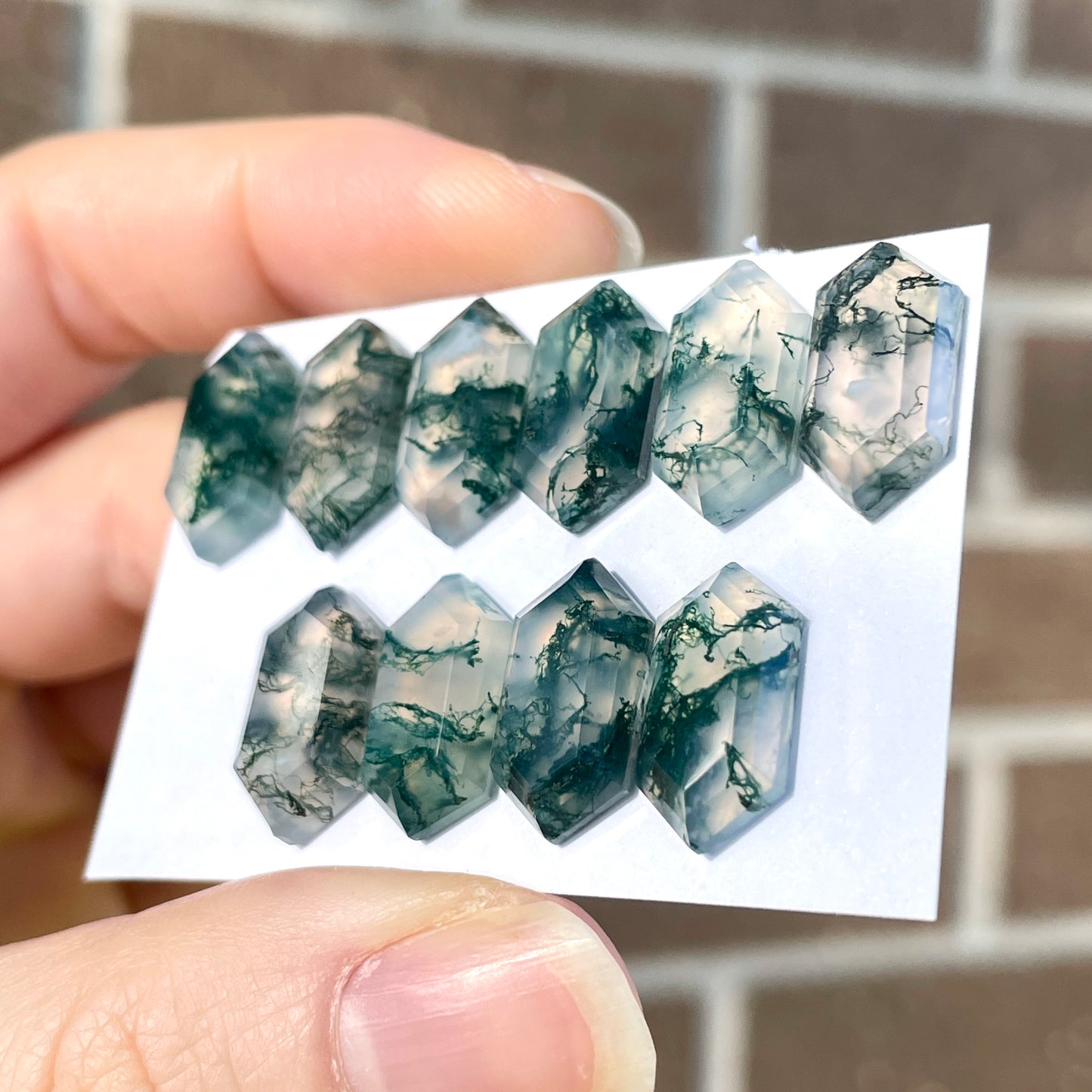 Moss Agate Long Hexagonal Cabochon Smooth (16x8mm) - Choose your Stone (W6)