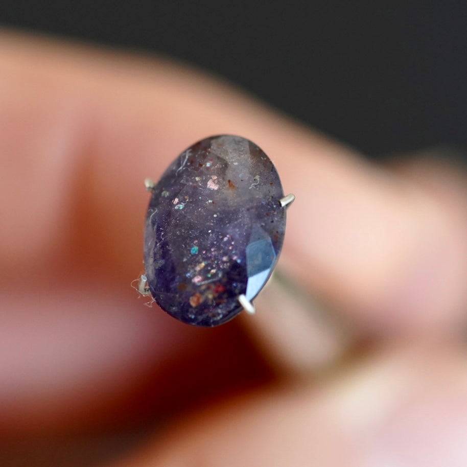 Rainbow Confetti Bloodshot Iolite Faceted Oval (Pavilion Back) (A2) 13x9.6mm