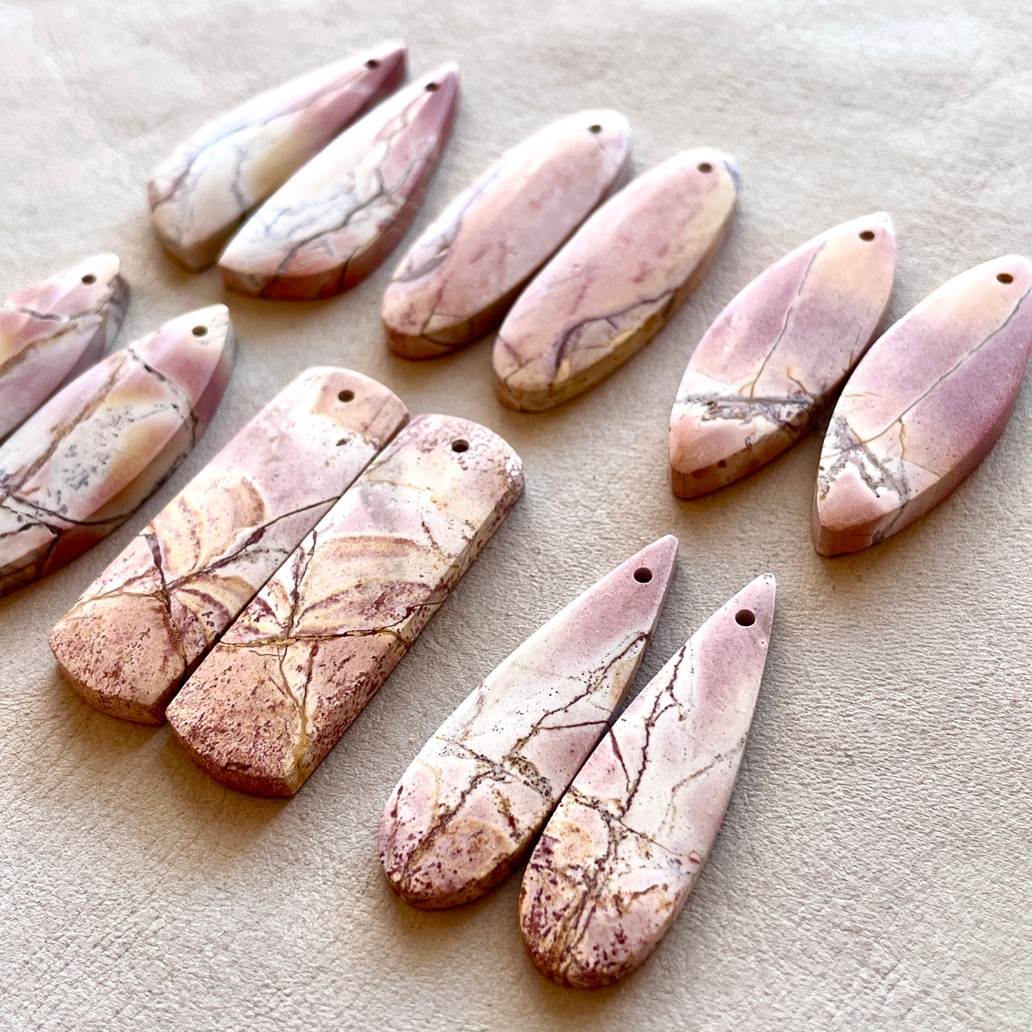 DRILLED Pink Polychrome Jasper Cabochon Pairs - Choose your Pair (W8)