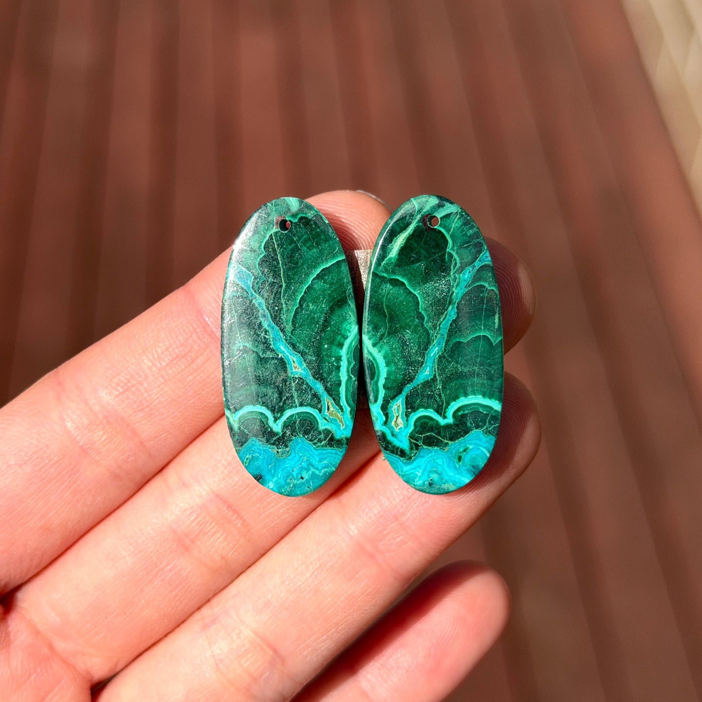 DRILLED Malachite Chrysocolla Cabochon Oval Pair - 34 x 16mm (W9)