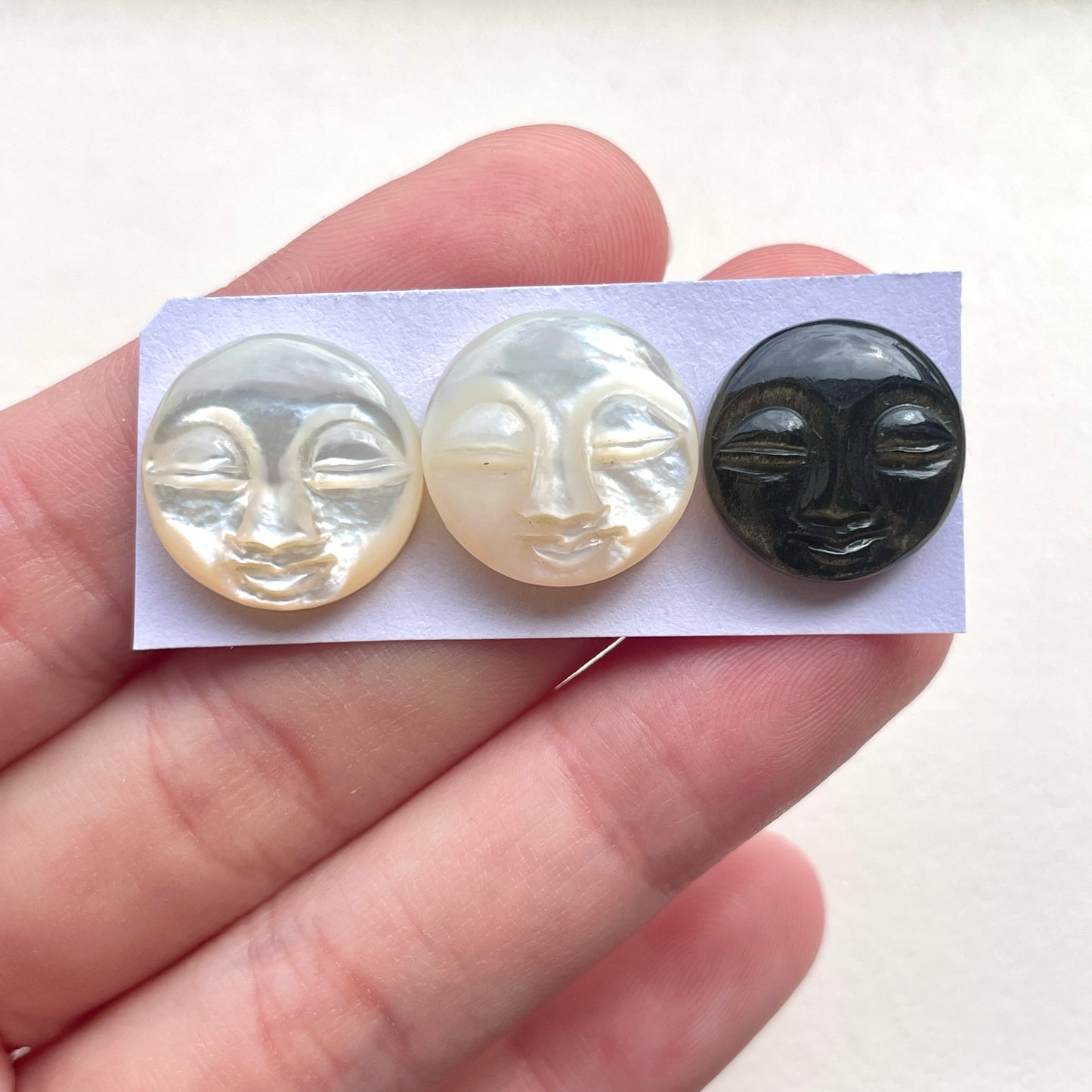 Moon Face Carved Round Cabochon - Freshwater Pearl & Golden Sheen Obsidian - Choose your Stone (W8)