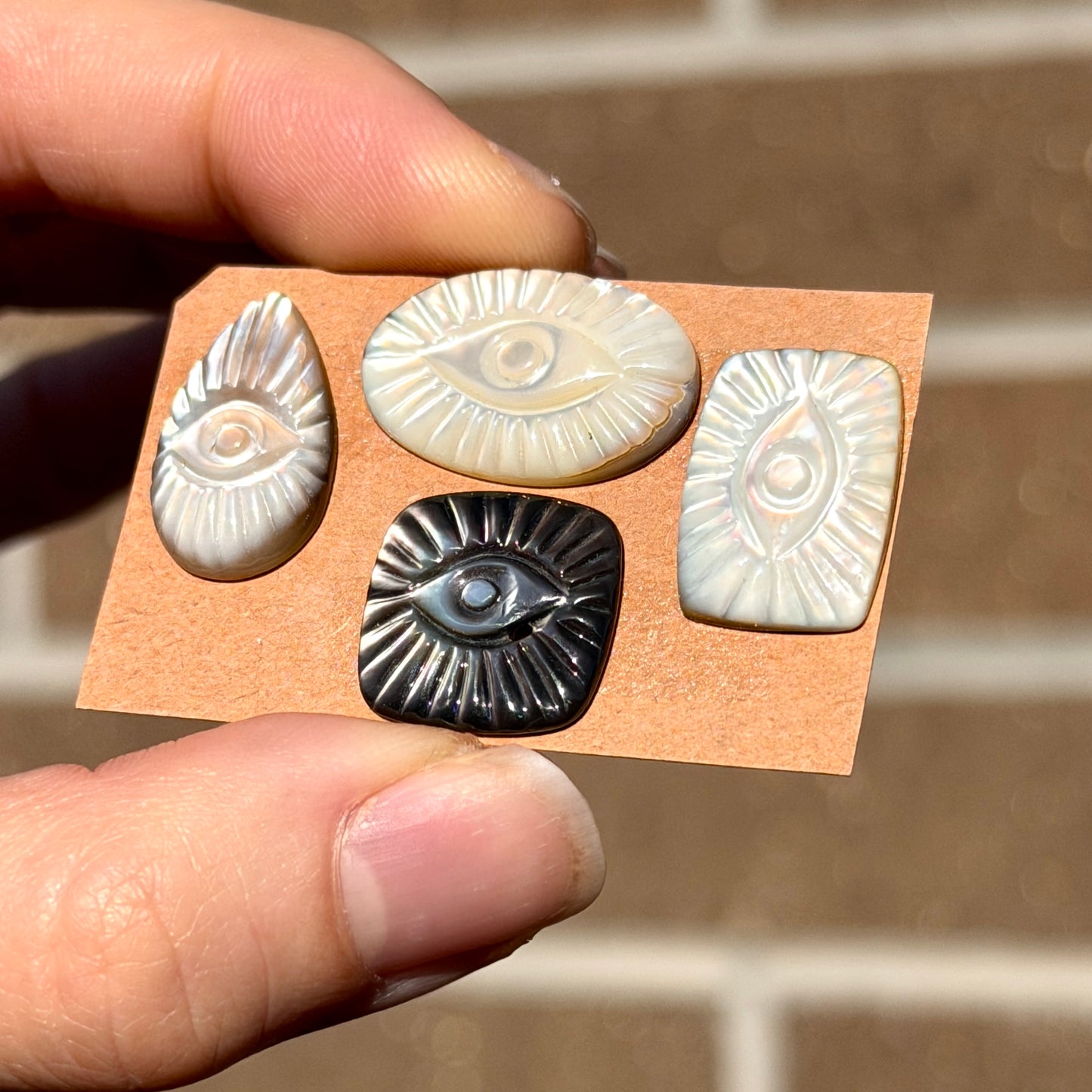 Mother of Pearl 'Evil Eye/Nazar' Hand Carved Cabochon - Choose your Stone (W12)