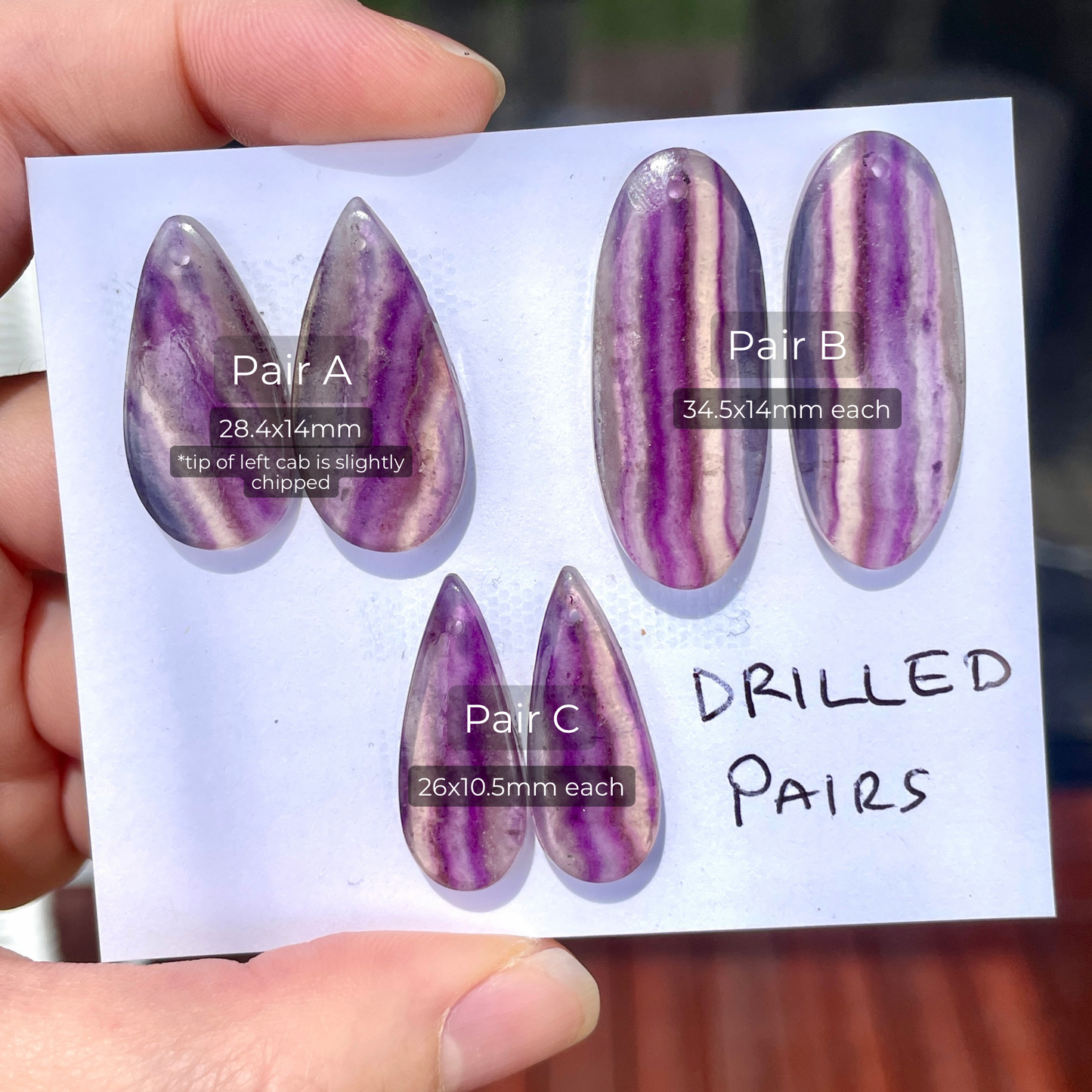 DRILLED Purple/Candy Fluorite Cabochon Pairs - Choose your Pair (W11)